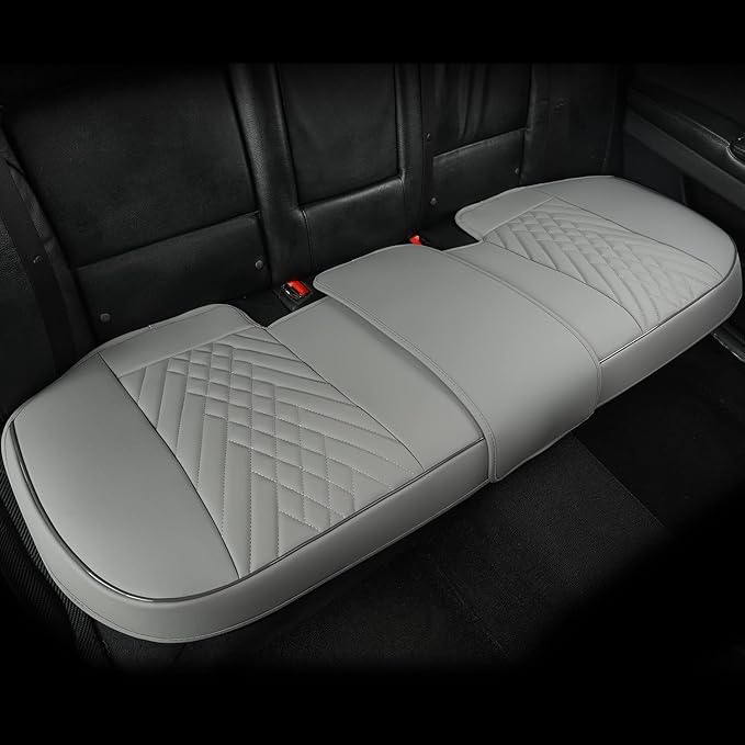 GIANT PANDA Premium PU Leather Rear Car Seat Cover Protector, Luxury Adjustable Anti-Slip Bottom Bench Seat Cover (49~59''),Fits 90% of Vehicles, Back Seat Cover, Grey by GIANTPANDA