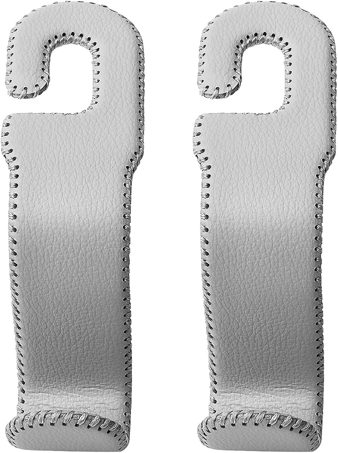 AMVOYOA Leather Car Seat Hooks - U-Shaped Purse Holder for Car, Fully Leather-Wrapped Headrest Hooks for Purses, Bags & Coats, Durable Seat Back Organizer for Travel & Daily Use (Gray, 2 Pack) by AMVOYOA