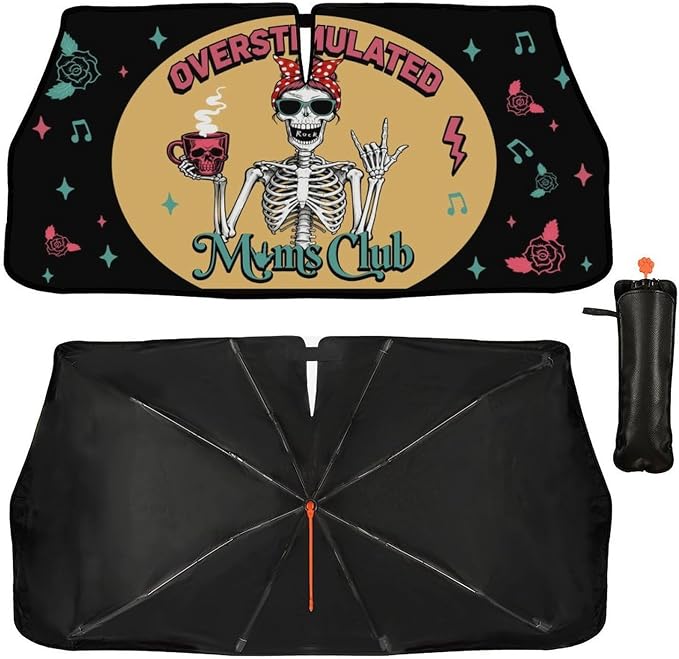Socira Moms Funny Club Skull Car Windshield Sunshade Mother Umbrella Visor | Foldable Umbrella Cool Sun Shade Cover Sunshade Front Window Cover Car Accessories Mother's Birthday Gifts (57" X 30") - Image 9