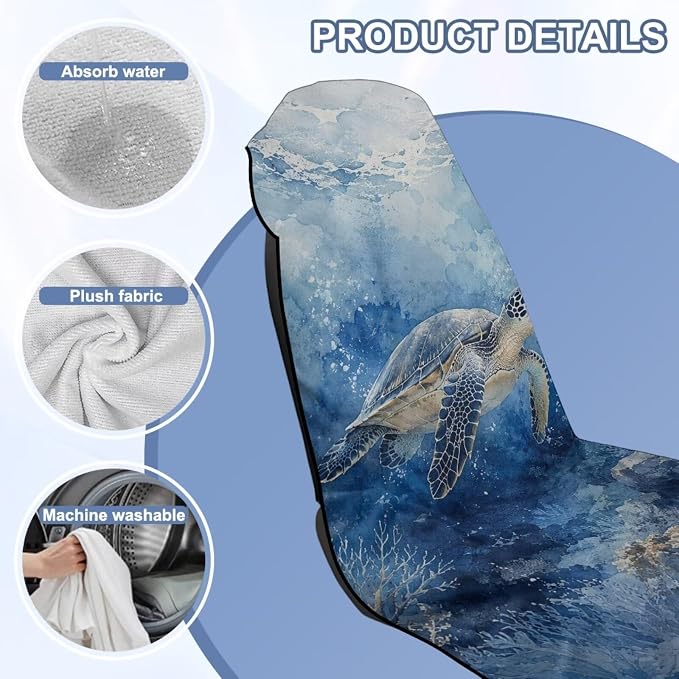 Sea Turtle Print Car Seat Towel Cover After Gym Watercolor Print Car Seat Hoodie with Storage Bag 60 x 33 Inch Sweat Towels for Car Seats, Easy to Install - Image 6