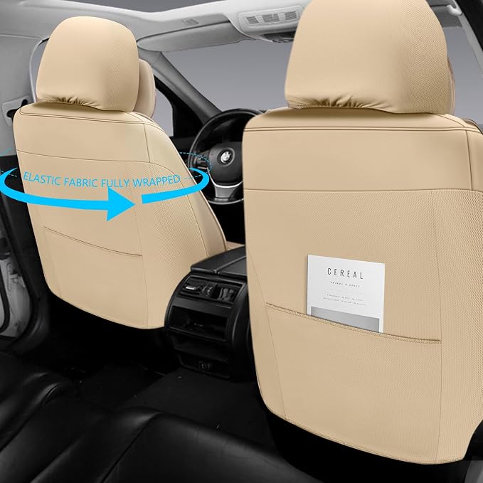 Full Coverage Leather Car Seat Covers for Cars,SUVs and Pick-up Trucks,Car Seat Protector,Automotive Seat Covers,Car Seat Cushion,Beige Seat Cover,Front Seat Cover for 2 Seats - Image 4