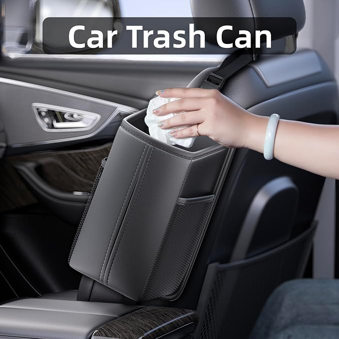 Car Tissue Holder for Front Seat | Wide Refill Opening, 2 Side Mesh Pockets for Phones & Cards, Fits 150 Tissues, Durable PU Leather car seat organizer - Image 6