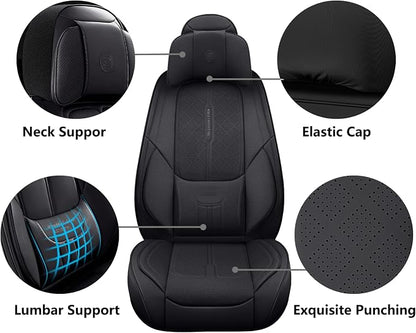 Universal Fit Premium Black Leather 5-Seats Car Seat Covers | Waterproof full-set seat protector for Cars,SUVs,Trucks,airbag-safe,wipe-clean,10-min install,all-season car seat cushion. - Image 3