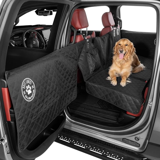 Ruff Liners Back Seat Extender for Dogs - As Seen on Shark Tank | Hard bottom adds 40% more space, holds up to 400 lbs, waterproof, machine-washable, heavy-duty Back Seat Cover for Dogs by RuffLiners