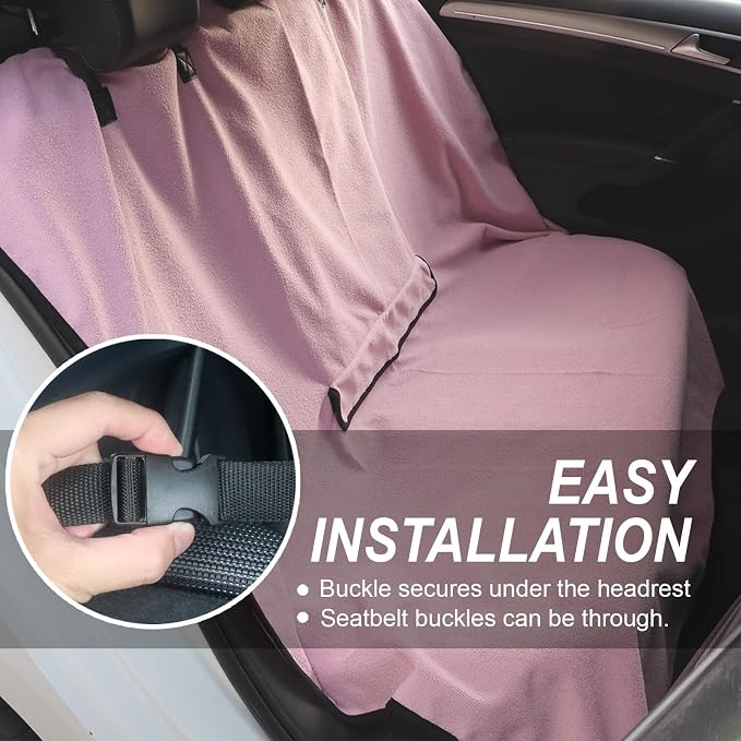 Sweat Towel Car Seat Cover Protector Front Seats for Gym Workout, Running, Swimming, Beach and Hiking, Waterproof Universal Seat Cover for Car, Trucks, Van & SUV (1, Pure Pink, Rear Seat) - Image 5
