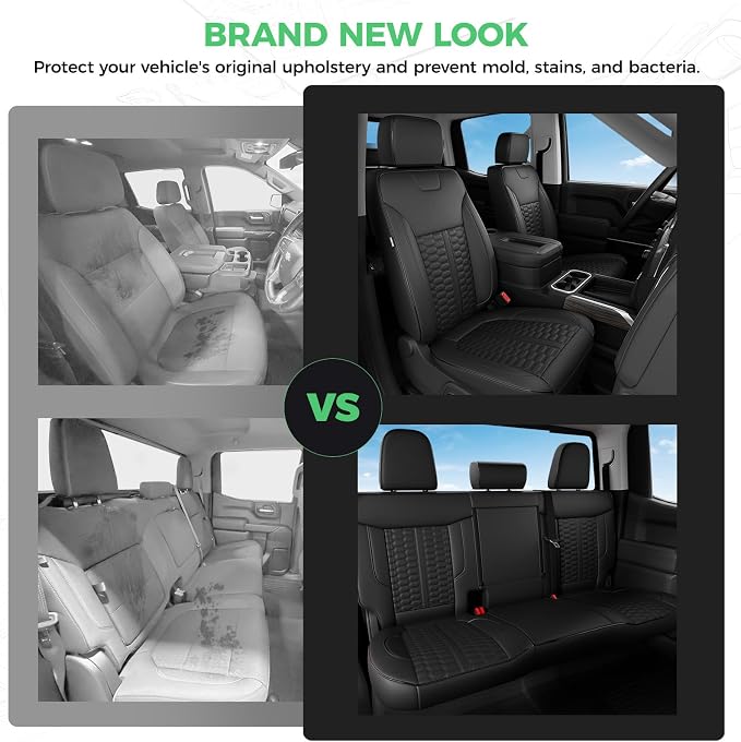 RIDEPOSH Custom Leather Seat Covers for Silverado/Sierra 1500 2019-2026 | Only Crew Cab, Fits 2500/3500HD 2020-2026, Jump Seat Cover(armrest storage only), Protective, Scratch-resistant, Easy-clean - Image 8