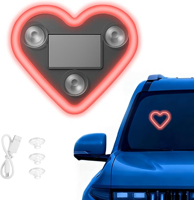 Car LED Ambient Light for Thanksgiving, Car Triangle Window Solar-Powered Heart Shaped Atmosphere Light with 5 Switchable Lighting Modes, Romantic Car Interior & Outdoor Decor (Red, 1pcs) by VANKUB