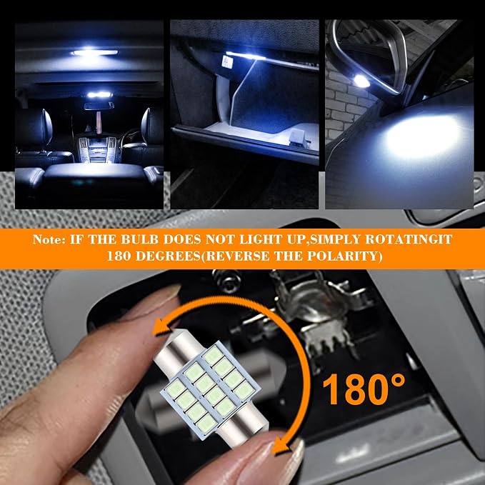 iFunyLED 24 Pieces Dome Light LED Car Interior Bulb Kit Set 194 T10 DE3175 578 31mm 42mm Bulbs Interior Replacement Lights for Car Map License Plate Door Side Marker Cornering Trunk Light - Ice Blue - Image 4