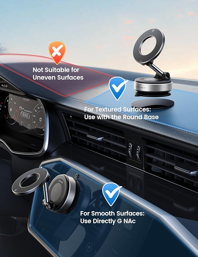 Lamicall for MagSafe Car Mount 70LBS Vacuum Suction Dashboard & Windshield | 20X Magnet Car Phone Holder 360° Foldable Magnetic Phone Holder for Your Car fit iPhone 17 16 15 14 Pro Max Gift Truck Silver - Image 7