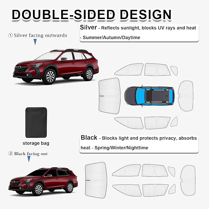 KMF Thicken Sun Shades for Subaru Outback 2020-2025 Accessories,Full Car Window Covers Sunshade for Windshield Side Rear, UV Block and Blackout Privacy for Camping Outdoor - Image 5