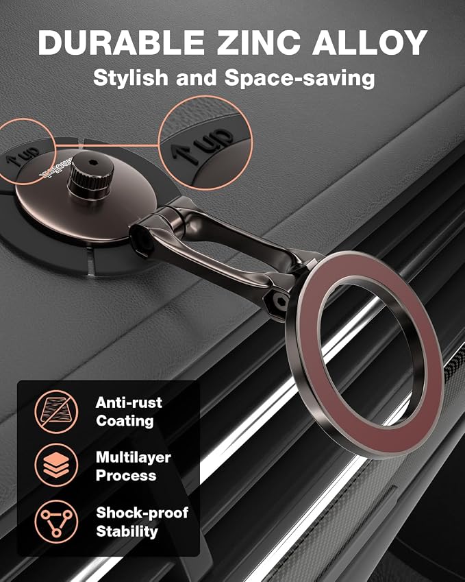 Smolink Magnetic Phone Mount for Tesla Screen and Dashboard | All-Metal Magnetic Phone Holder with Foldable Hidden Design for Tesla 3/Y/S/X and iPhone 17/16/15/14 Pro Max, Red - Image 2