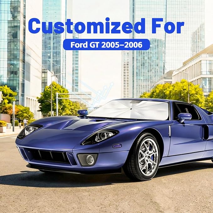 Car Windshield Sun Shade Umbrella for Ford GT 2005-2006, 1:1 Fit Sunshade | [Reflective Coated Fabric] Car Shades Sun Visor Keep Car Cool and Protects Interior, Sunshade Umbrella for Front Window - Image 2