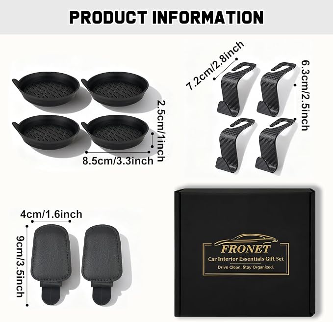 Car Essentials for New Drivers, 10PCS Car Accessories Gift Set Everyday Organizer Kit with Cup Holder Coasters, Sunglass Visor Clips, Headrest Hooks for First Time Teen Driver - Image 2
