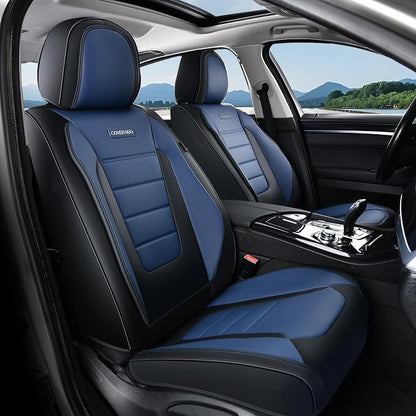Coverado Car Seat Covers Front, Seat Covers for Cars, Waterproof 2-Pack Car Seat Cushions, Leather Carseat Seat Protectors, Universal Seat Covers Fit for Most Sedans SUV Pick-up Trucks(Black&Blue) by COVERADOAUTO