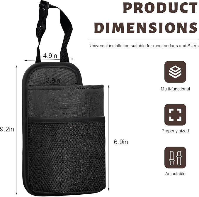 2 in 1 Large Car Cup Holder, 80 oz Multi-Function Auto Water Bottle Storage Bag with Mesh Pocket, Universal Hanging Seat Side Organizer Cup Holders for Car SUV Truck (Black) - Image 2