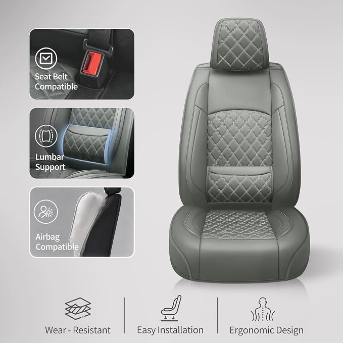 for Subaru Outback 2007-2026 Car Seat Covers, Full Set, Gray | Luxury Full Coverage Leather Seat Protectors, Waterproof Breathable, Non-Slip, Easy to Install, Airbag Compatible, All-Season - Image 6