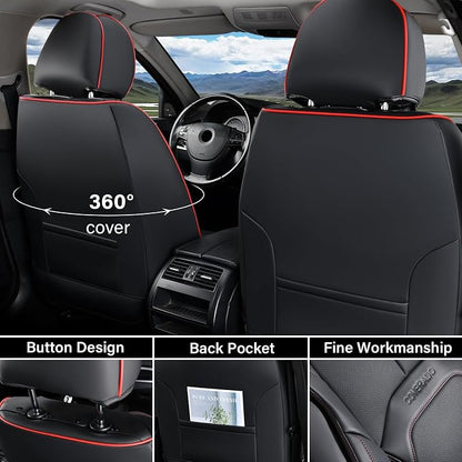 Coverado Car Seat Covers Full Set, Premium Nappa Leather Seat Covers for Car, Waterproof Car Seat Protector with Lumbar Support, Car Seat Cover Universal Fit for Most Cars SUV Truck(Black&Red) - Image 2