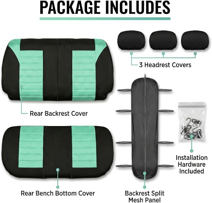 FH Group Automotive Car Seat Covers Rear Set Premium 3D Air Mesh Seat Covers, Airbag Compatible and Split Bench Cover Universal Fit Interior Accessories for Cars Trucks and SUVs - Mint - Image 5