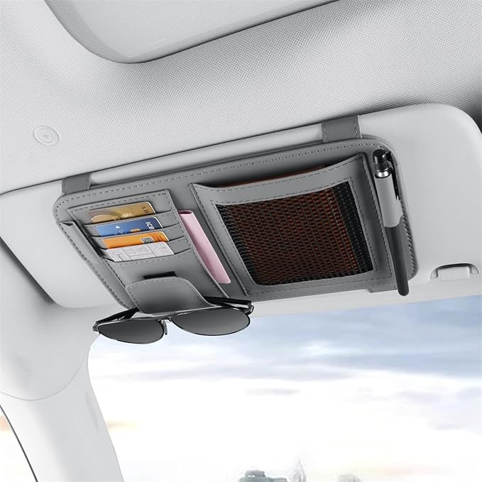 Leather Sun Visor Organizer for Truck, Sunglasses Holder, Cards Sleeve Pockets Organizer, Visor Document Holder for Registration License, Drving License, Insurance, Cards, Pen, Key - Image 8