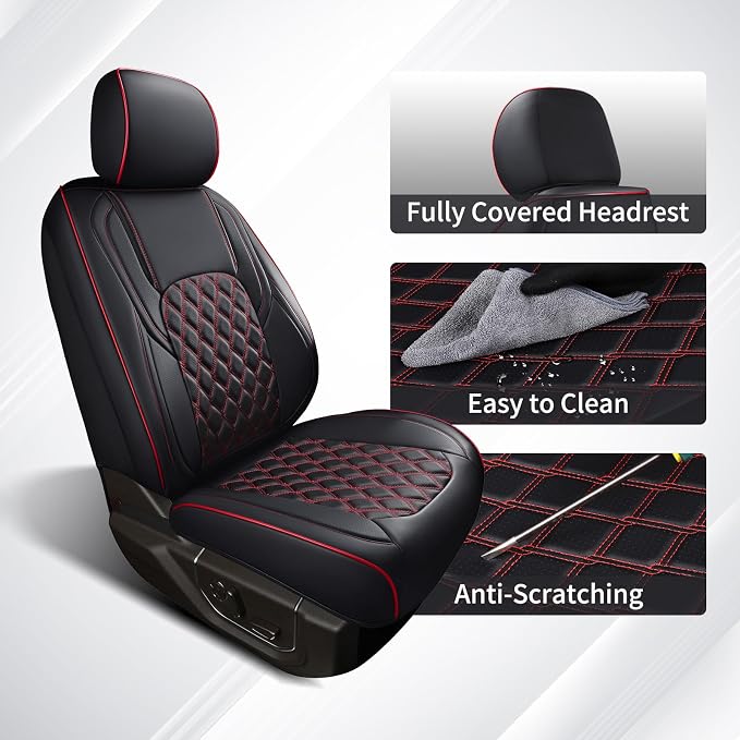 Huidasource Tacoma Seat Covers, Full Coverage Waterproof Truck Seat Cover Fit for Toyota Tacoma 2016-2023 Double & Crew Cab SR, SR5, Limited, TRD Pro, TRD Sport, TRD Off-Road (Front Pair/Black&Red) - Image 5
