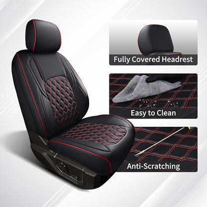 Huidasource 2007-2017 Wrangler JK Seat Covers 2 Door Full Set, Black&Red | Waterproof Leather Custom Car Seat Cover, JK Seat Cushion Protector Fit for Jeep Wrangler JK 2-Door Sahara Sport Rubicon - Image 7
