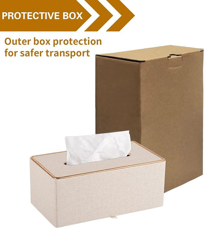 Tissue Box Cover Rectangle Tissue Box Holder PU Leather Facial Organizer with Magnetic Bottom,Decorative Napkin Caddy for Vanity Dresser Night Stand Table Countertop Home Office Car,Beige - Image 6