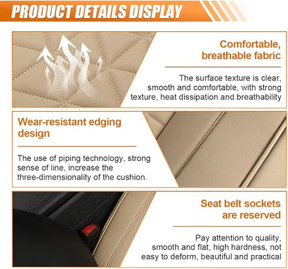 Luxury Faux Leather Car Seat Cover, Car Seats Cushion, Beige | Anti-Slip Waterproof Universal Front Bottom Seat Protector with Storage Pocket for Sedans, SUVs, Trucks, Triangular Pattern - Image 3