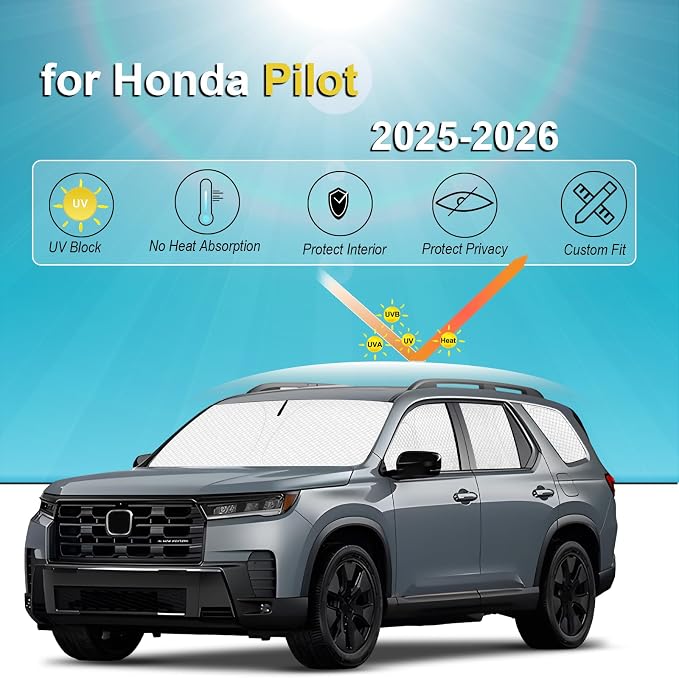 KMF 8pcs Thicken Sun Shades for Honda Pilot 2025 2026 Accessories, Full Car Window Covers for Windshield Side Rear, UV Block and Protect Privacy Blackout for Camping Outdoor - Image 6
