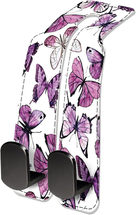 Car Seat Headrest Hook, Universal Leather Cute Hanger Holder Hook, Storage Organizer Interior Accessories for Purse Bags Handbag Luxury Purple Butterfly by NUGGHU