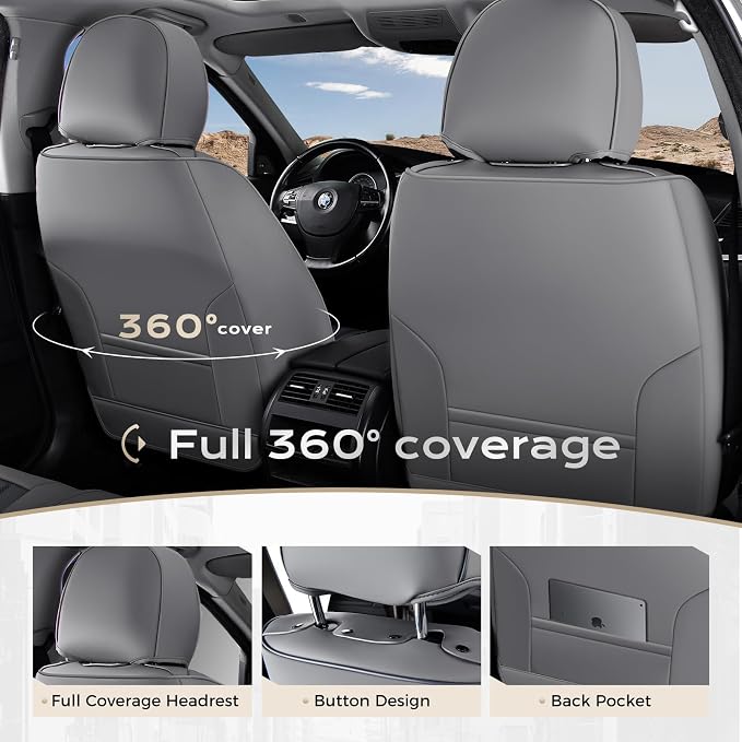 Coverado Car Seat Covers Front Seats, Seat Covers for Cars, Car Seat Protector, 2-Pack Car Seat Cushion Nappa Leather, Waterproof Seat Covers Carseat Cover Universal Fit for Most Cars(Gray&Black) - Image 4