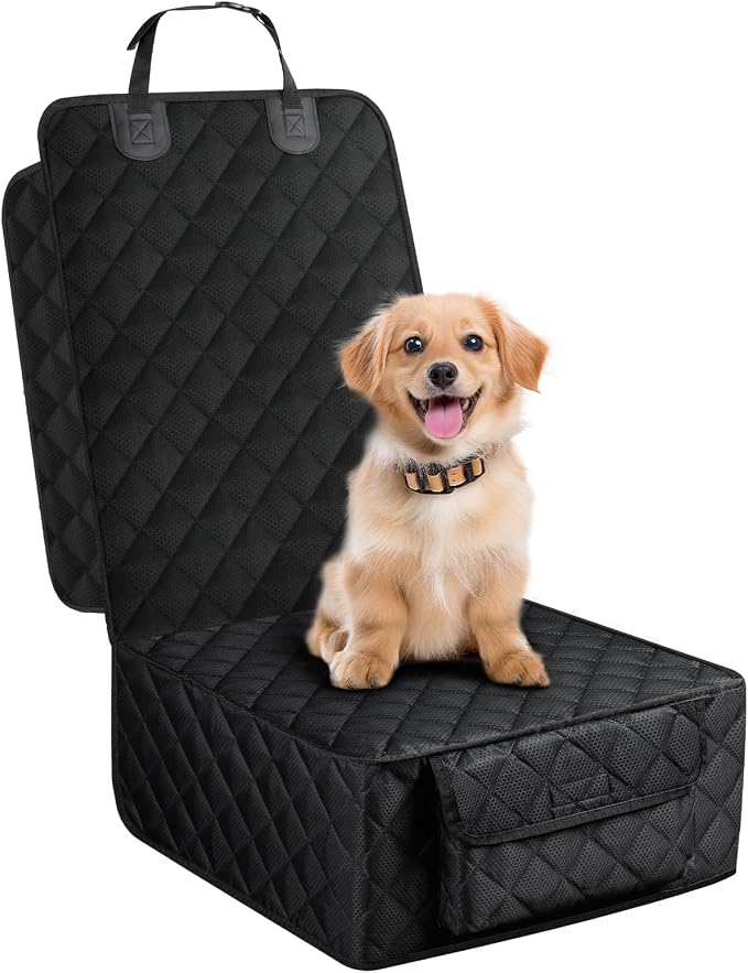 Front Seat Cover for Dogs with Side Flaps, Pet Car Seat Protector | Waterproof Scratchproof Non-Slip Captain Chair Seat Cover, Full Protection, Large Front Storage Pocket, Fits Cars/Trucks/SUVs by SMATTO