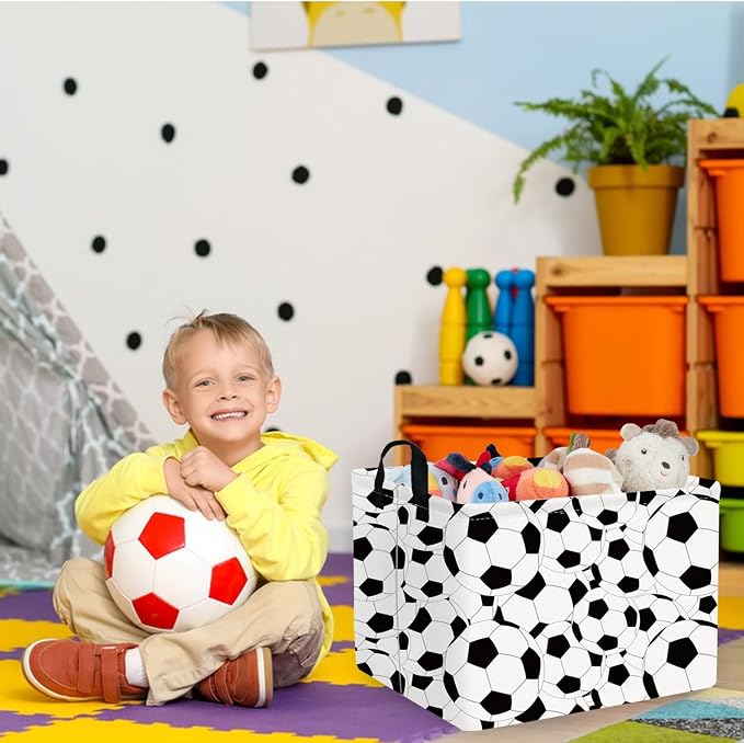 FXOLCSHE Rectangular Easter Soccer Basket,Sports Boys box,Collapsible waterproof college dorm laundry basket,Baby Nursery Hamper,Boys Soccer Room Decor(Big football) - Image 4