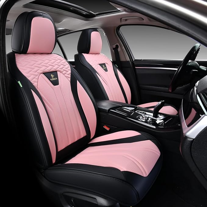Leather Seat Covers Pink Car Seat Covers Full Set Car Seat Protectors 5 Seats Driver Seat Covers Fit for Most Cars Trucks SUV - Image 2