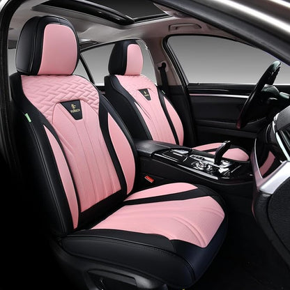 Leather Seat Covers Pink Car Seat Covers Full Set Car Seat Protectors 5 Seats Driver Seat Covers Fit for Most Cars Trucks SUV - Image 2