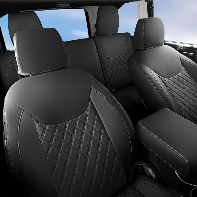 GIANT PANDA Wrangler JK Seat Covers Custom Fit for Jeep Wrangler,Premium Waterproof Faux Leather, 2013 2014 2015 2016 2017 JK 4 Door Full Set (Black) - Image 9