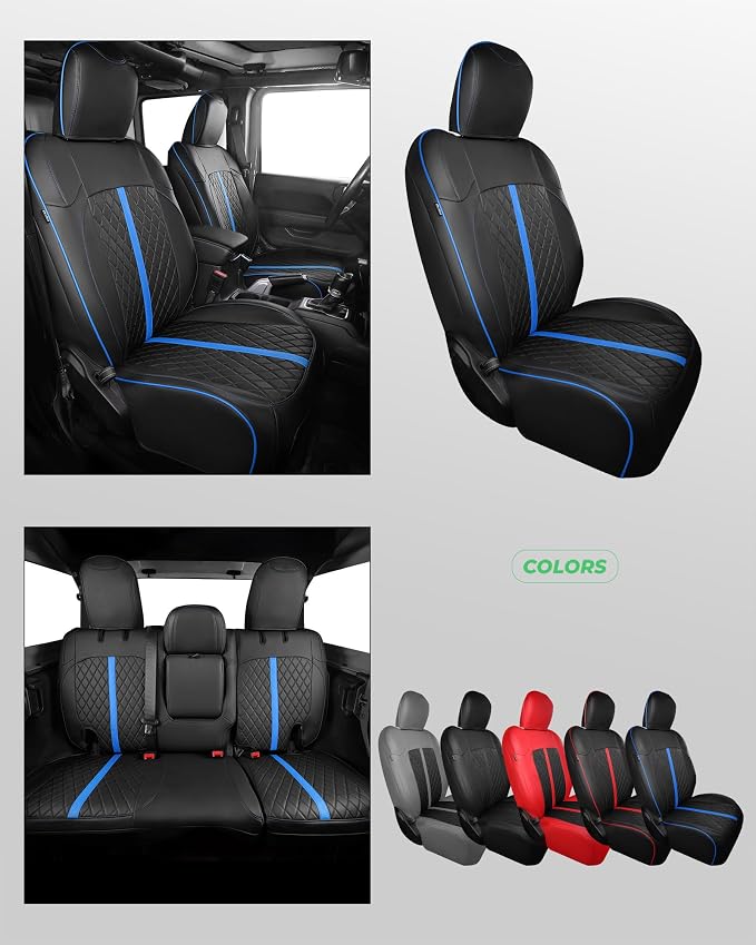 RIDEPOSH for Jeep Wrangler Leather Custom Car Seat Covers Full Set 4 Door | 2018-2026 JL, with Rear Cup Holder, Not for 4XE, Luxury Waterproof Protector, 40/60 Spilt, 5 Seats, Full Coverage, Durable - Image 9