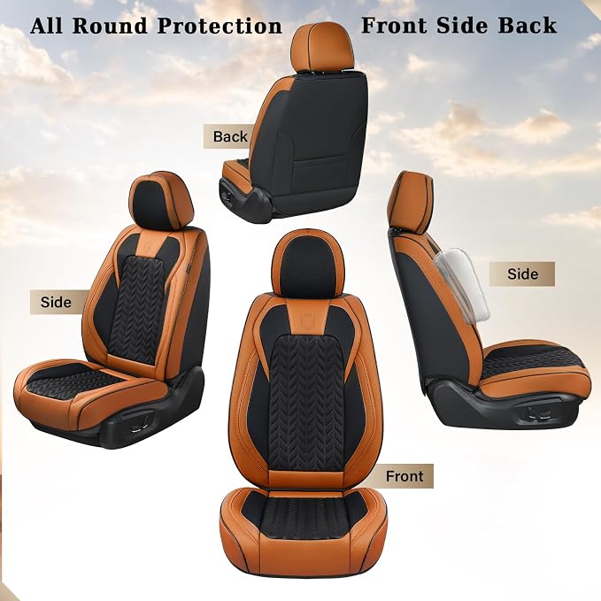 Coverado Car Seat Cover, Front Seat Cover, 2PCS Car Seat Protector, Seat Covers for Cars, Breathable Faux Leather Car Seat Cushion, Car Seat Protector, Brown Car Seat Covers Fit Most Vehicles - Image 4