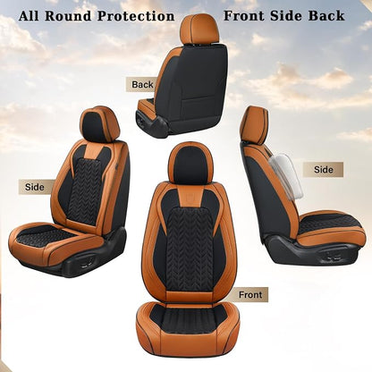Coverado Car Seat Cover, Front Seat Cover, 2PCS Car Seat Protector, Seat Covers for Cars, Breathable Faux Leather Car Seat Cushion, Car Seat Protector, Brown Car Seat Covers Fit Most Vehicles - Image 4