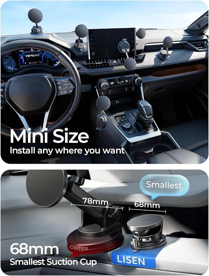 LISEN for 15W Magsafe Car Mount Charger, [Carbon Fiber] 360° Magnetic Wireless Car Charger, Suction Car Phone Mount for Car Accessories for Men, Car Phone Holder for iPhone 17 Pro Max 16 15 14 13 12 - Image 3