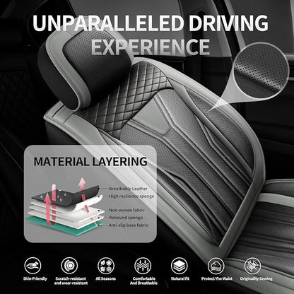 Fit Prius Premium Leather Car Seat Covers for Toyota Prius 2001-2025 2026 - Waterproof，Breathable，All-Weather Seat Cushion Protecto & Airbag Compatible, 2 Front Seat Gray&Black - Image 2
