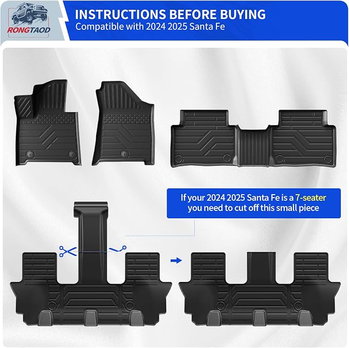 Rongtaod Floor Mats Compatible with 2024 2025 2026 Hyundai Santa Fe 6&7 Seats for Gas&Hybrid Trunk Mat Cargo Mat Cargo Liner All Weather Santa Fe Accessories (Trunk Mat with Backrest Mat+Floor Mats) - Image 4