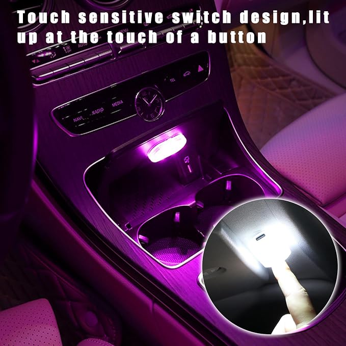 KVAEY 4 PCS Car LED Lights Interior Wireless, 7 Colors Magnetic Auto Ambient Light with 6 Bright LED Lamp Beads, Portable USB Rechargeable Vehicle Interior Led Night Light (Pink, Sticky, 4pcs) - Image 5