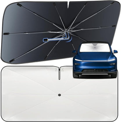 Windshield Sun Shade Umbrella for Tesla Model Y 2020-2026 Front Window | Heat-Reflective Window Shade, Umbrella Sunshade Cover Blocks Heat, Protects Interior, Vehicle-Specific Precision Fit by Fshaanys