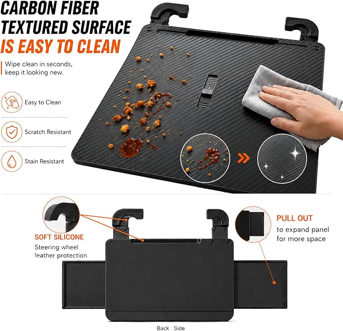 Car Steering Wheel Tray for Eating Food, Adjustable Car Laptop Desk Table Fits 16" Laptop and Steering Wheel Cover with Dual Panels, Ideal for Cars, SUV, EV Parked Charging - Image 6