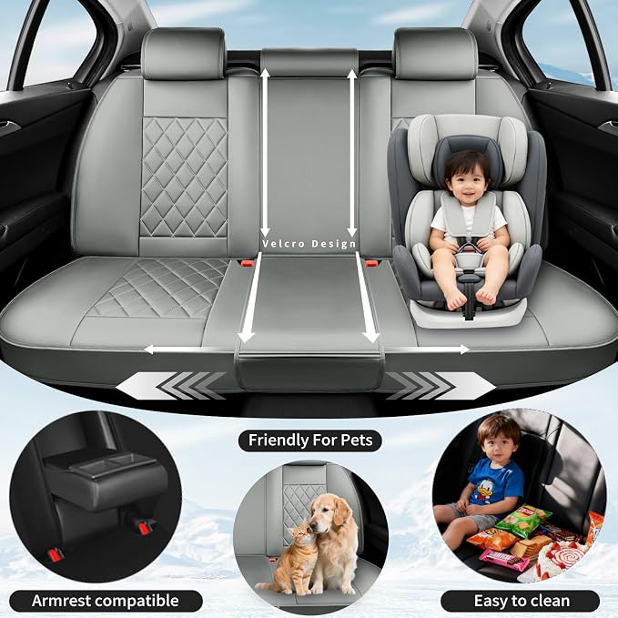 Fit Land Cruiser Premium Leather Car Seat Covers for Toyota Land Cruiser 2000-2025 2026 - Waterproof，Breathable，All-Weather Seat Cushion Protecto & Airbag Compatible, 2 Front Seat Gray - Image 3