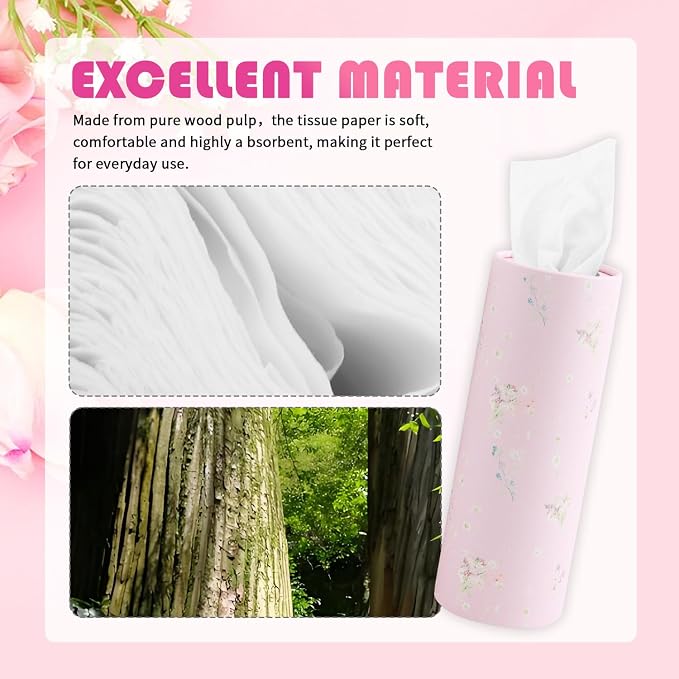 4PCS Pull-Out Car Tissues Cylinder,Exquisite Car Tissue Holder with Easy Open Lid,Refillable Cup Holder Tissues for Cars Interior Accessories with 50-Count Per Box - Image 3