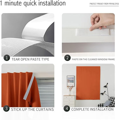Self Adhesive Curtains Portable Blackout Curtain Simple and Easy to Install Bedroom Window Thermal Lnsulated Kitchen Room Darkening Black Small Drapes, 35" W X 71" L, Orange, 1 Panel - Image 3