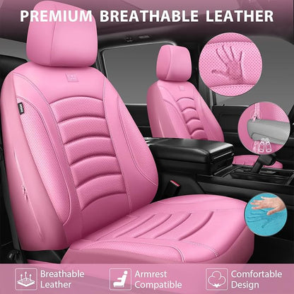 CAR PASS 3D Foam PU Leather Car Seat Covers, Universal Seat Covers Full Sets for Trucks SUV Sedan Automotive Seat Covers Armrest Airbag Compatible Waterproof Comfortable Faux Nappa Leather All Pink - Image 4