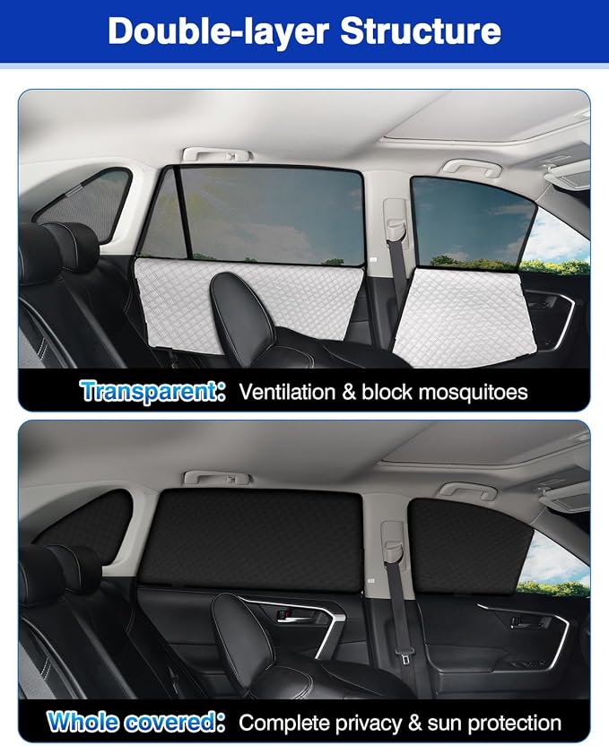 Powerty Side Window Shades for 2019-2025 Toyota RAV4 Accessories, Upgrade Double-Layer Side Rear Window Covers 6 Pack Light Block Car Privacy Cutains Shades for Baby, Camping, Napping, Sleeping - Image 4