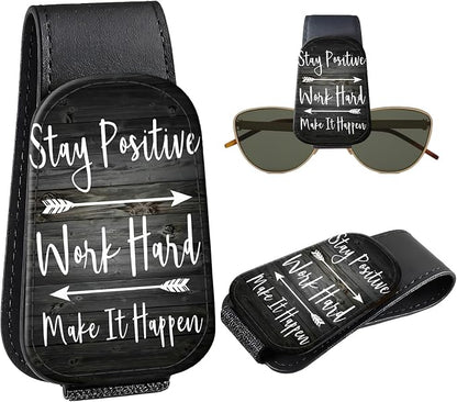 Leather Magnetic Sunglass Holder for Car Sun Visor, Cute Eyeglass Ticket Card Hanger Clip, Universal Auto Interior Accessories for SUV Pickup Truck, Motivation Quote by Unknown
